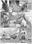  anthro breasts cellphone clothed clothing comic dialogue eeveelution female flareon generation_1_pokemon hi_res holding_cellphone holding_object holding_phone monochrome nintendo phone pokemon pokemon_(species) rilex_lenov video_games 