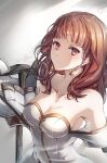  1girl absurdres armor_removed artist_name bare_shoulders black_gloves breasts celica_(fire_emblem) clear_glass_(mildmild1311) cleavage collarbone dress earrings fingerless_gloves fire_emblem fire_emblem_echoes:_shadows_of_valentia gloves highres jewelry large_breasts long_hair looking_at_viewer off-shoulder_dress off_shoulder red_eyes red_hair signature simple_background smile solo twitter_username upper_body white_background white_dress 