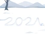  2021 bare_tree commentary day hill no_humans outdoors pokemon pokemon_(creature) snom snow snow_writing snowing solo ssalbulre tree 