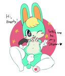  &lt;3 &lt;3_eyes 2022 animal_crossing anthro blonde_hair blush controller digital_media_(artwork) english_text fur game_controller green_body hair lagomorph leporid male mammal nintendo open_mouth rabbit sasha_(animal_crossing) solo text video_games vono 