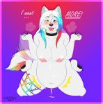  &lt;3 &lt;3_eyes 2020 anthro bodily_fluids breath bulging_stomach canid canine canis cum cum_inflation cum_inside cum_overflow female genital_fluids hari_(harikuran) hi_res inflation mammal panting ryukawa scar solo tail_motion tailwag teeth wolf 