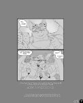 2022 5_fingers anthro anthro_on_anthro big_breasts blush border breasts clothed clothing comic dialogue dragon duo duo_focus english_text excalibur_(zerofox) eyewear eyewear_on_head female fingers fully_clothed fur furred_dragon gambling gesture goggles goggles_on_head grey_border greyscale grin group hat headgear headwear hi_res holding_cards imminent_sex jacket male male/female monochrome pointing scalie shoulder_grab smile smirk speech_bubble text topwear western_dragon zerofox1000 