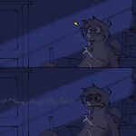  after_masturbation anthro bodily_fluids brown_body brown_fur cartoon_network cum cum_on_chest cum_on_face disgust english_text fur genital_fluids male mammal night pb-art procyonid raccoon regular_show rigby_(regular_show) solo surprised_expression text 