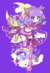  animal_ears boots cloud crescent_moon detached_sleeves flower fujiwara_zakuro gloves highres holding holding_weapon knee_boots long_hair magical_girl mew_zakuro midriff moon navel oceaninspace ponytail puffy_detached_sleeves puffy_sleeves purple_background purple_eyes purple_hair rose shorts star_(symbol) tail tokyo_mew_mew weapon wolf_ears wolf_tail 