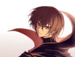  1boy bangs black_cape black_gloves black_hair cape code_geass expressionless gloves hair_between_eyes high_collar highres lelouch_lamperouge looking_at_viewer male_focus okuseric portrait purple_eyes simple_background solo turtleneck white_background 