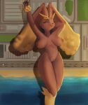  anthro areola arm_tuft beachside breasts brown_body brown_fur building car city claws ear_tuft eyes_closed female floppy_ears fur generation_4_pokemon genitals hi_res lop_ears lopunny lying macro navel nintendo nipples nude on_back outside pokemon pokemon_(species) pussy sand solo stretching tan_body tan_fur ti-suger tuft vehicle video_games water 
