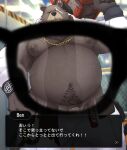  2022 anthro barely_visible_genitalia barely_visible_penis belly ben_(zenless_zone_zero) big_belly brown_body detailed_background eyewear genitals glasses hi_res humanoid_hands japanese_text kemono male mammal moobs nipples outside overweight overweight_male penis scar solo t_kohaku2016 text ursid zenless_zone_zero 