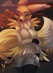  absurd_res anthro bandai_namco breasts canid canine clothed clothing digimon digimon_(species) female fur hi_res mammal metonka renamon solo white_body white_fur yellow_body yellow_fur 