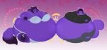  2020 angry anthro blueberry_inflation blush bottomwear bumping clothing domestic_cat duo felid feline felis female flustered hi_res hoodie inflation inverted_belly_button male male/female mammal moobs pants rodent ryukawa sciurid topwear underwear 