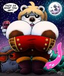  anthro big_breasts breasts cleavage clothed clothing colored detailed_background dialogue digital_media_(artwork) drake_fenwick drxii english_text female fur hair hi_res huge_breasts mammal moon night open_mouth outside polar_bear short_stack sky solo star starry_sky text thick_thighs ursid ursine white_body white_fur wide_hips 