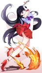  1girl absurdres back_bow bishoujo_senshi_sailor_moon black_hair bow choker earrings elbow_gloves fire gloves highres hino_rei holding jewelry long_hair magical_girl ofuda purple_eyes red_sailor_collar red_skirt rogomarebuteki sailor_collar sailor_mars sailor_senshi sailor_senshi_uniform school_uniform serafuku skirt solo tiara white_gloves 