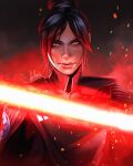  apex_legends artist_name black_hair colored_tips company_connection cosplay energy_sword english_commentary galactic_empire hair_bun head_tilt highres inquisitor_(star_wars) lightsaber looking_at_viewer multicolored_hair noush red_eyes red_hair respawn_entertainment second_sister_(star_wars) second_sister_(star_wars)_(cosplay) star_wars star_wars_jedi:_fallen_order sword upper_body weapon wraith_(apex_legends) 
