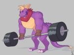  2022 activision aged_up anthro clothing donttouchmylasagna dragon dumbbell exercise fingerless_gloves gloves handwear male muscular muscular_anthro muscular_male purple_body scalie simple_background solo spyro spyro_the_dragon teeth video_games weightlifting weights workout 