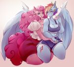  bottomwear breasts bunnywhiskerz cleavage clothed clothing duo equid equine female female/female friendship_is_magic hair mammal my_little_pony pegasus pink_hair pinkie_pie_(mlp) rainbow_dash_(mlp) short skirt thick_thighs wings 