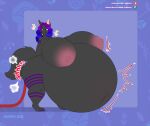  2022 air_inflation amused areola big_areola canid canine canis female hair hi_res inflated_belly inflated_breasts inflation mammal purple_hair ryukawa solo wolf 