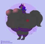  2022 anthro areola belly big_areola big_belly big_breasts big_butt breasts butt canid canine canis female hair hi_res mammal nipples overweight overweight_female puffy_nipples purple_hair ryukawa solo weight_gain wolf 