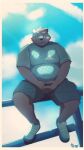  2022 anthro belly big_belly bottomwear clothing humanoid_hands kemono male mammal menmen_kesinn outside overweight overweight_male shorts sitting solo ursid 