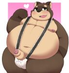  &lt;3 2022 anthro belly big_belly blush canid canine erection genitals green_eyes hi_res kemono kusosensei male mammal mankini moobs navel nipples overweight overweight_male penis raccoon_dog shoutaro solo tanuki 
