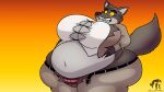  2021 5_fingers anthro belly big_breasts big_butt big_moobs black_belt black_nose breast_expansion breasts brown_body brown_fur bulge butt canid canine canis cleverfoxman clothing dreamworks expansion fingers fur gradient_background grey_belly hands_on_belly hi_res looking_down_at_self male mammal moobs mr._wolf_(the_bad_guys) navel orange_background pattern_clothing pattern_underwear pink_clothing pink_underwear sharp_teeth signature simple_background solo straining_buttons striped_clothing striped_underwear stripes teeth the_bad_guys thick_thighs unbuckled_belt underwear weight_gain wide_eyed wide_hips wolf yellow_sclera 