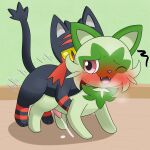  absurd_res anal anal_penetration black_body blush bodily_fluids cum cum_while_penetrated duo feral feral_on_feral generation_7_pokemon generation_9_pokemon genital_fluids genitals green_body hi_res litten male male/male male_penetrated male_penetrating male_penetrating_male nintendo one_eye_closed penetration penile penile_penetration penis penis_in_ass pokemon pokemon_(species) sex sprigatito tokumei_tm video_games 