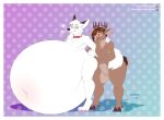  2022 anthro antlers arctic_fox belly_inflation breath butt butt_grab canid canine capreoline cervid duo fondling fox hand_on_butt hi_res hooves horn inflation loving_gaze male male/male mammal panting reindeer russell_(xaus32) ryukawa slightly_chubby 