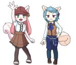  2022 4_fingers 4_toes accessory alternate_version_at_source anthro blue_hair blush buckteeth clothing duo ear_tuft eyelashes feet female fingers fur green_eyes hair hair_accessory half-closed_eyes hat headgear headwear hi_res kemono mammal narrowed_eyes open_mouth pink_body pink_fur pink_hair purple_eyes rodent sciurid simple_background smile starman75042 tan_body tan_fur teeth toes tree_squirrel tuft white_background young 