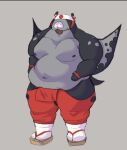  :3 anthro anthrofied batoid belly big_belly big_man_(splatoon) bottomwear clothing fatb fish footwear grey_body male marine navel nintendo nipples overweight pants riversprodux sandals shirtless solo splatoon stingray video_games 