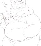  2022 96tning anthro belly big_belly blush canid canine canis domestic_dog eyes_closed japanese_text kemono male mammal overweight overweight_male simple_background sketch solo text 