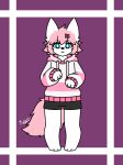  age_difference anthro blue_eyes canid canine canis clothing hair hi_res male mammal pink_hair pink_tail short_clothing solo sweater topwear unknown_artist white_body wolf xi_(dazed) younger_male 