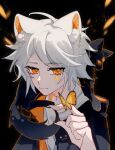  1boy absurdres animal_ears bishounen bug butterfly cat cat_boy cat_ears facial_mark highres looking_at_viewer male_focus mao_mao_(sky:_children_of_the_light) portrait sky:_children_of_the_light solo white_background white_hair yellow_butterfly yellow_eyes yipingqishui389 