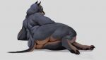  ambiguous_gender anthro back_muscles big_butt black_body brown_body butt canid canine canis chubby_anthro chubby_cheeks chunky dobermann domestic_dog from_behind_position hindpaw looking_at_viewer mammal multicolored_body on_ground overweight paws pearybear pinscher pinup pose presenting presenting_hindquarters rear_view sex solo teasing thick_thighs two_tone_body wide_hips 