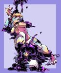  2022 absurd_res anthro barefoot biped border breasts candy.yeen canid canine character_request feet genitals hi_res mammal nipples purple_background purple_border pussy simple_background solo tentacles 