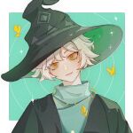  1boy bishounen bug butterfly earrings grey_hair hat highres jewelry male_focus mischief_witch multicolored_eyes short_hair sky:_children_of_the_light solo tassel tassel_earrings white_hair witch_hat xiaozhu37324 yellow_butterfly 
