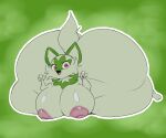  2022 3_fingers 6:5 absurd_res anthro areola ber00 big_breasts big_butt breasts butt cheek_tuft chest_tuft colored colored_sketch domestic_cat facial_tuft feet felid feline felis female fingers fur fur_markings generation_9_pokemon green_body green_fur green_markings hi_res huge_breasts huge_butt hyper hyper_butt inverted_nipples looking_at_viewer mammal markings multicolored_body multicolored_fur nintendo nipples pawpads paws pokemon pokemon_(species) puffy_areola simple_background sketch smile smiling_at_viewer solo sprigatito triangular_ears tuft two_tone_body two_tone_fur video_games 