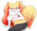  anthro areola blush braixen breasts canid canine female fur generation_6_pokemon hi_res inner_ear_fluff mammal nintendo nipples pilu_(artist) pokemon pokemon_(species) simple_background smile solo tuft video_games white_background white_body white_fur yellow_body yellow_fur 