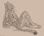  2022 anthro arcr-cric digital_media_(artwork) digitigrade felid leopard male mammal monochrome nude pantherine paws pose reclining rosettes solo 