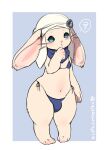  anthro big_ears blue_background blue_eyes blush clothed clothing crossdressing embarrassed final_fantasy final_fantasy_xiv hi_res kee_mitt lagomorph loporrit male mammal short_stack simple_background solo square_enix swimwear video_games 