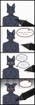  anthro blush breaking_the_fourth_wall canid canine comic dialogue digital_pen drawing_in_a_drawing english_text eyes_closed female geometric_background grid_background half-closed_eyes hi_res humanoid hustenblut mammal narrowed_eyes pattern_background simple_background solo speech_bubble text 