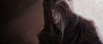  1boy azure_meraki cloak closed_mouth dark_souls_(series) dark_souls_iii grey_eyes grey_hair highres hood hood_up long_hair looking_at_viewer lothric_(younger_prince) male_focus solo 