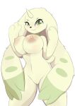  absurd_res anthro areola bandai_namco big_breasts breasts digimon digimon_(species) female fur genitals hi_res horn lagomorph long_ears mammal nipples nude pilu_(artist) pussy simple_background smile solo terriermon white_background 