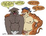  age_difference anthro arm_around_shoulders bandanna bodily_fluids boomer_(nanoff) briefs canid canine canis clothing duo ear_piercing ear_ring erection felid foreskin genital_fluids genitals hi_res kerchief leaking_precum male male/male mammal mature_male miles_(nanoff) musclegut muscular muscular_male nanoff nipple_piercing nipples pantherine penis piercing precum precum_through_clothing precum_through_underwear ring_piercing tiger tighty_whities underwear wet wet_clothing white_briefs white_clothing white_underwear wolf 