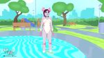  3d_(artwork) anthro bodily_fluids breasts digital_media_(artwork) female genital_fluids genitals hair hi_res humanoid_genitalia humanoid_pussy mammal mouse murid murine mynka nipples nude outside park peeing pink_hair pond public public_nudity pussy rodent urine urine_stream water watersports 