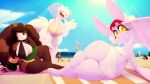  beach bent_over bikini breasts brown_body brown_fur butt chiropteran cleavage clothed clothing dragon eyewear female fur glasses hi_res mammal membrane_(anatomy) membranous_wings on_towel seaside swimwear topless towel twistedlilheart wings 