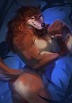  anthro arms_crossed_under_breasts broad_shoulders brown_body brown_fur brown_hair canid canine canis detailed_background eyelashes female flexing_bicep fur hair half-closed_eyes hi_res looking_at_viewer mammal multicolored_body multicolored_fur muscular muscular_anthro muscular_female narrowed_eyes nude sharp_teeth smile smirk solo tan_body tan_fur teeth timebombdog two_tone_body two_tone_fur wide_hips wolf yellow_eyes yellow_sclera 