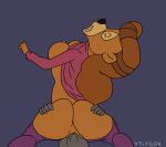  2022 animated anthro anthro_penetrated big_breasts big_butt black_nose breasts brown_hair butt digital_media_(artwork) disney duo eyes_closed female frame_by_frame fur genitals hair long_hair looking_pleasured lying male male/female male_on_anthro mammal mature_anthro mature_female multicolored_body on_back penetration penis pussy rebecca_cunningham sex short_playtime simple_background straddling talespin two_tone_body ursid vaginal vaginal_penetration vylfgor 