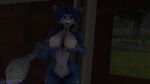  16:9 anthro big_breasts big_butt blue_body blue_fur breast_grab breasts butt canid canine comic dragon696 enjoying female fox fur genitals hand_on_breast hi_res holding_breast krystal mammal navel nintendo nipples nude pussy ready_for_sex star_fox tattoo tongue tongue_out video_games widescreen 