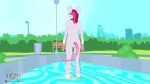  3d_(artwork) ambiguous_gender anthro anus bodily_fluids butt digital_media_(artwork) genital_fluids genitals hair hi_res humanoid_genitalia humanoid_pussy mammal mouse murid murine mynka outside park peeing pink_hair pond public public_nudity pussy rodent urine urine_stream water watersports 