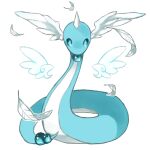  animal_focus blue_eyes blue_gemstone commentary detached_wings dragonair english_commentary feathered_wings full_body gem head_wings looking_at_viewer multiple_wings no_humans pokemon pokemon_(creature) puddingx2 simple_background solo straight-on white_background white_wings wings 
