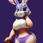  anthro big_butt butt clothing curvy_figure disney female female/female fur furry_ears grey_body grey_fur hi_res intersex judy_hopps lagomorph leporid mammal panties purple_clothing purple_panties purple_underwear rabbit simple_background solo the_good_guy_two thick_thighs underwear zootopia 