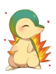  ^_^ animal_focus blush closed_eyes commentary cyndaquil english_commentary fire full_body heart no_humans pokemon pokemon_(creature) puddingx2 simple_background solo standing white_background 